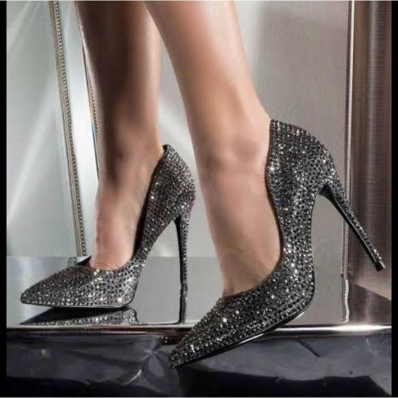 Steve Madden Daisie Pumps black / charcoal Rhinestones Party Heels 11